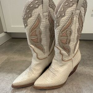 Jeffrey Campbell Cream and Tan Heeled Boots